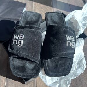 Alexander Wang Black Velour Slippers